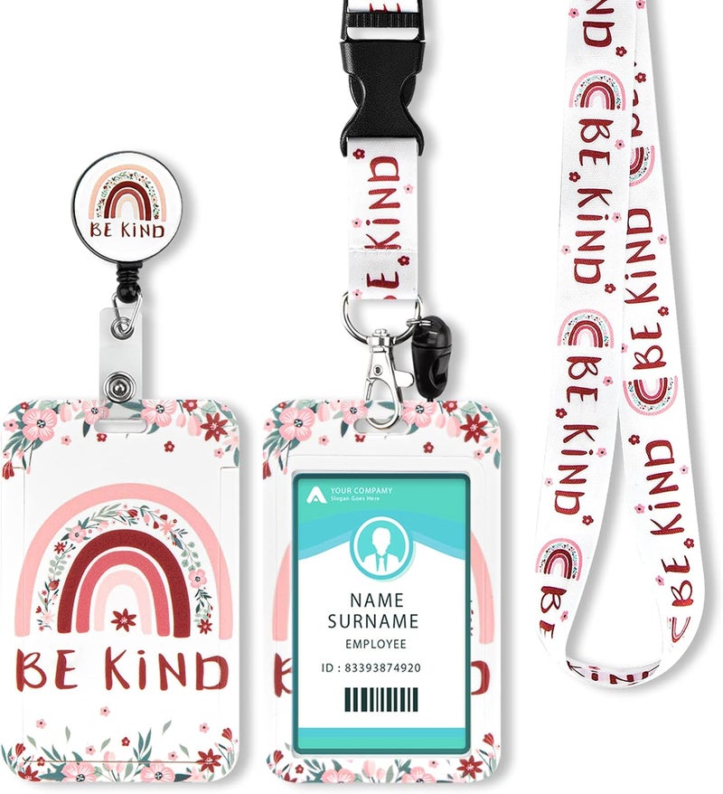 Hinsly Be Kind ID Badge Holder with Lanyard, Retractable Badge Holders Reels with Lanyards Adjustable, for Women Kids Teacher Nurses Doctor Student - Image 1
